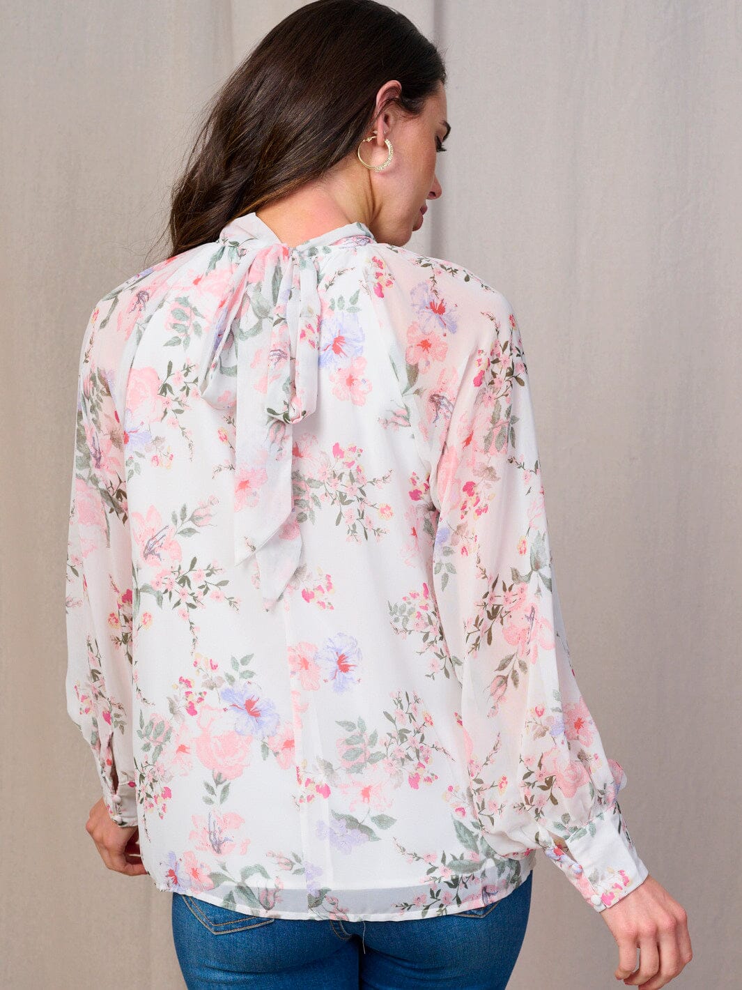 WOMEN'S LONG SLEEVE MOCK NECK FLORAL BLOUSE
