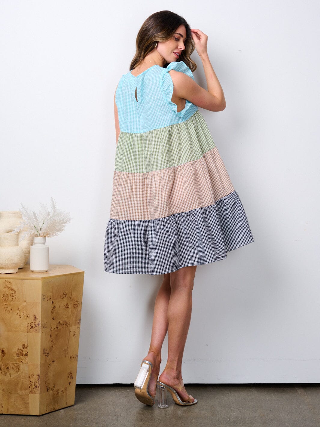 Copy of WOMEN'S SLEEVELESS HALTER NECK COLORBLOCK TIERED MINI DRESS