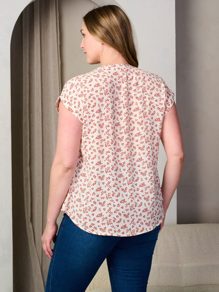 PLUS SIZE SHORT SLEEVE V-NECK FLORAL TUNIC BLOUSE TOP