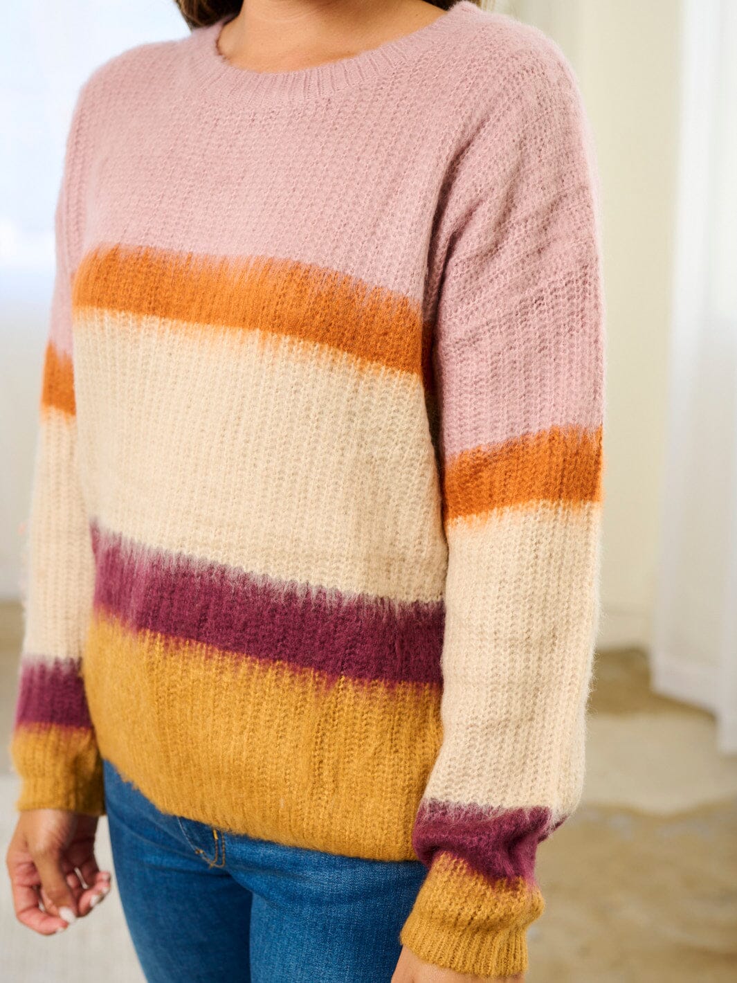 WOMEN'S LONG SLEEVE COLORBLOCK KNIT PULLOVER SWEATER