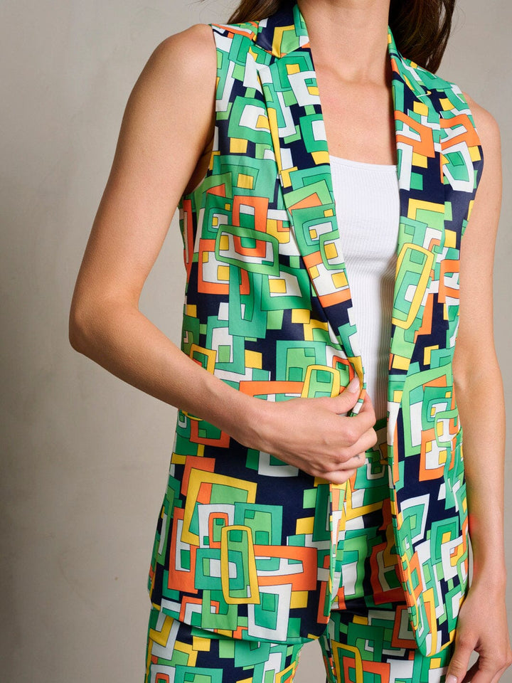 WOMEN'S SLEEVELESS OPEN FRONT MULTI PRINT VEST