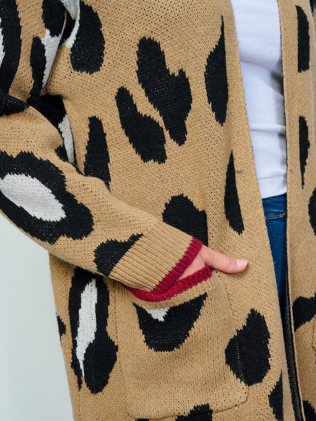 WOMEN'S LONG SLEEVES OPEN FRONT POCKETS ANIMAL PRINT CARDIGAN