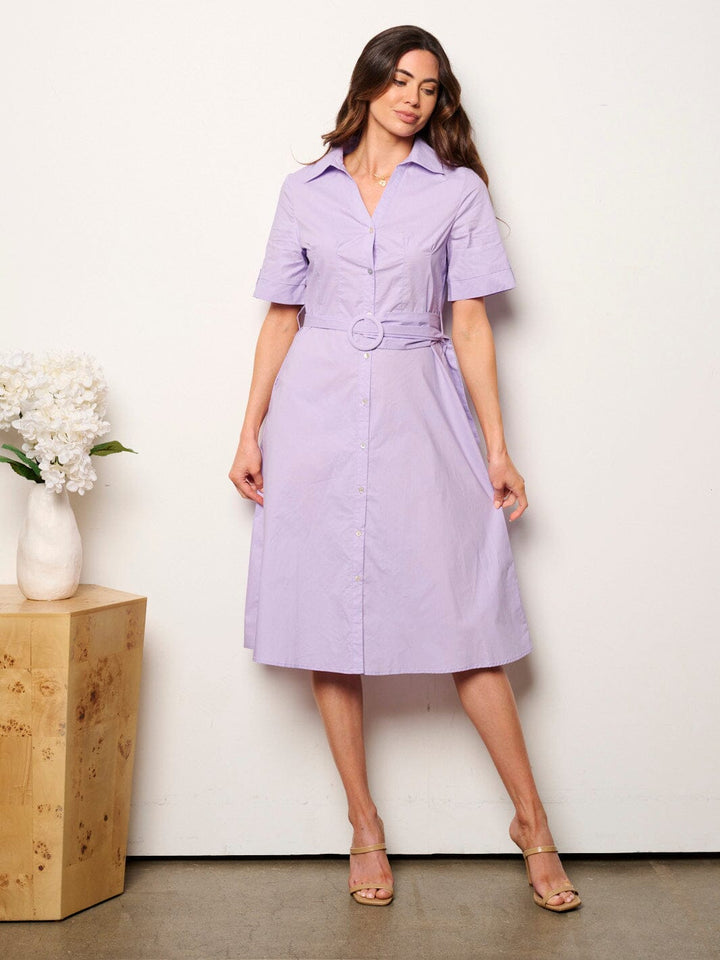 WOMEN'S SHORT SLEEVE BUTTON UP MIDI DRESS