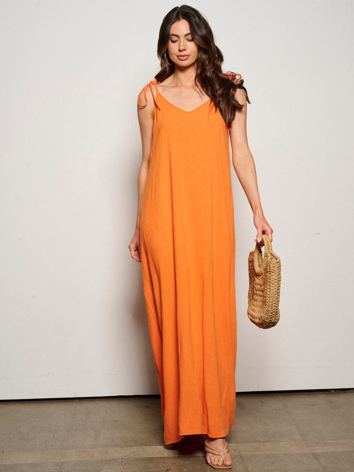 WOMEN'S SLEEVELESS ADJUSTABLE V-NECK MAXI DRESS