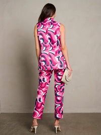 WOMEN'S BUTTON CLOSURE POCKETS MULTI PRINT PANTS