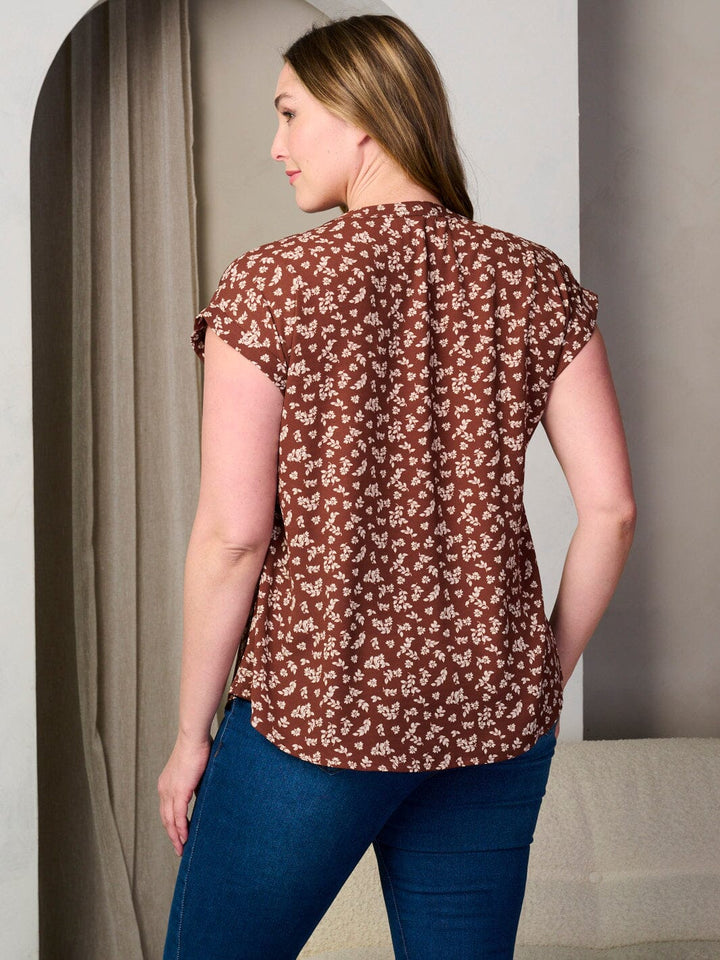 PLUS SIZE SHORT SLEEVE V-NECK FLORAL TUNIC BLOUSE TOP