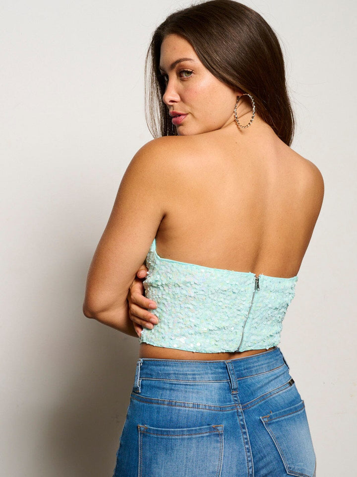 WOMENS SLEEVELESS V-NECK SEQUINS TUBE CROP TOP