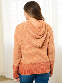 WOMEN'S LONG SLEEVE HOODED TWO TONE PULLOVER SWEATER