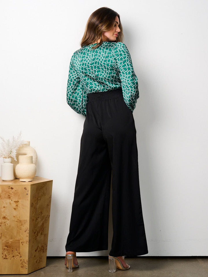 WOMEN'S LONG SLEEVE V-NECK POCKETS MULTI PRINT JUMPSUIT