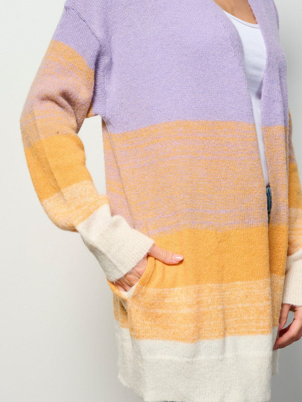 WOMEN'S LONG SLEEVE OPEN FRONT POCKETS COLORBLOCK CARDIGAN