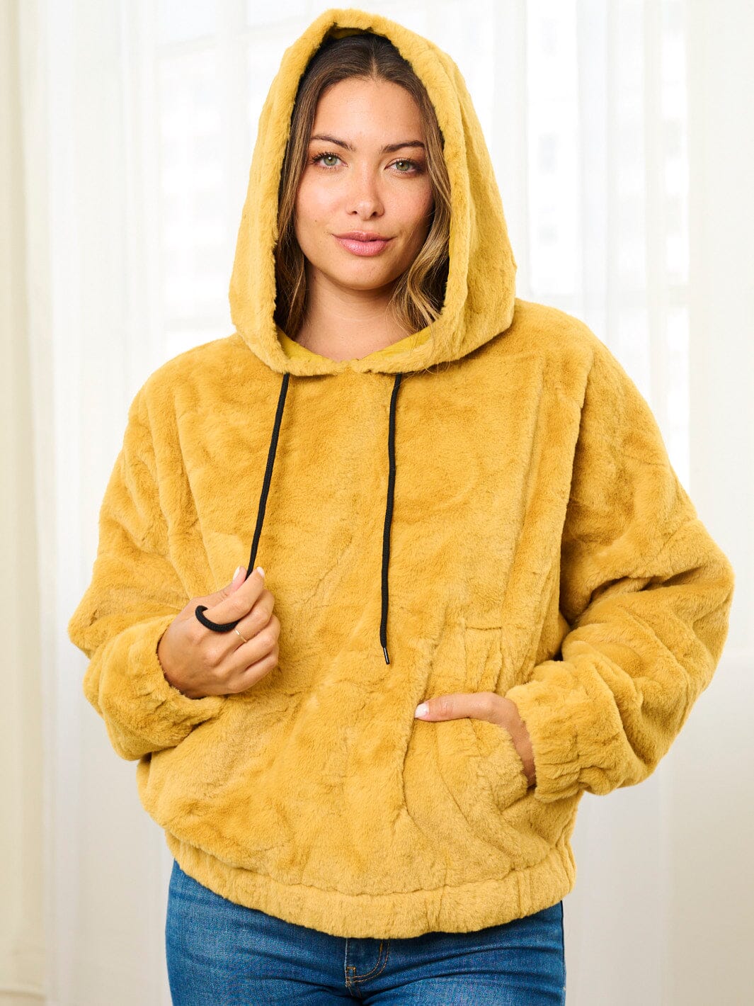 WOMEN'S LONG SLEEVE FRONT POCKETS HOODED PULLOVER SWEATER