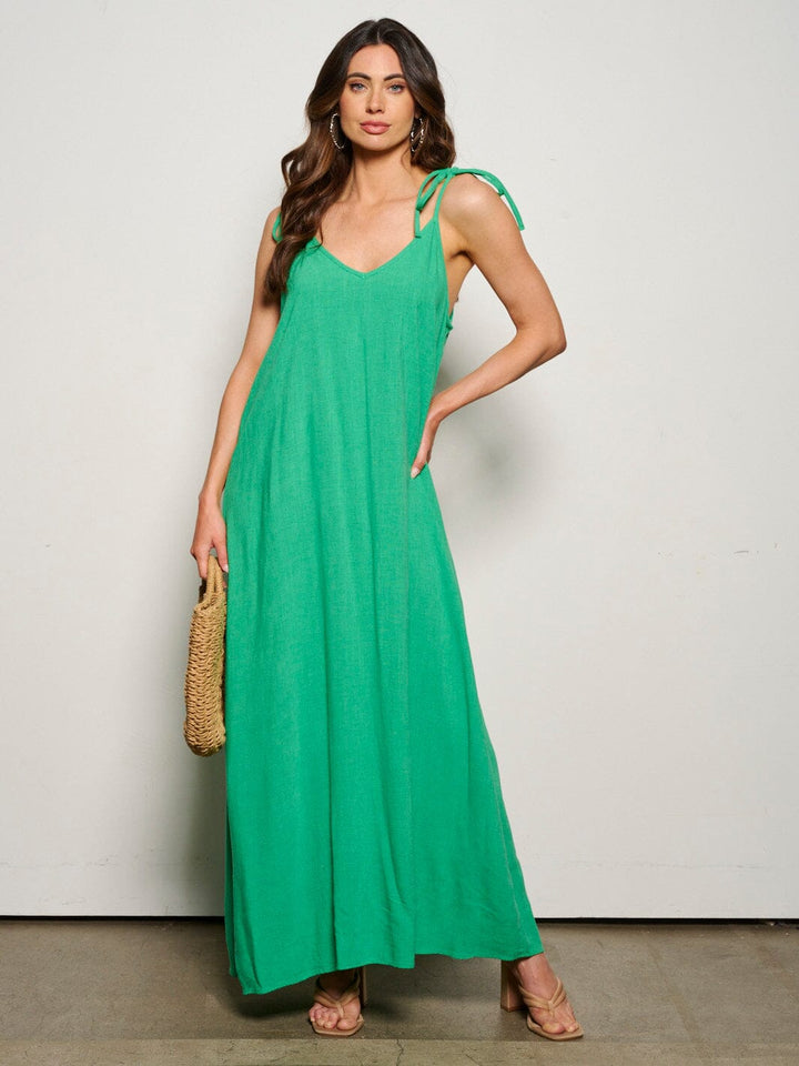 WOMEN'S SLEEVELESS ADJUSTABLE V-NECK MAXI DRESS