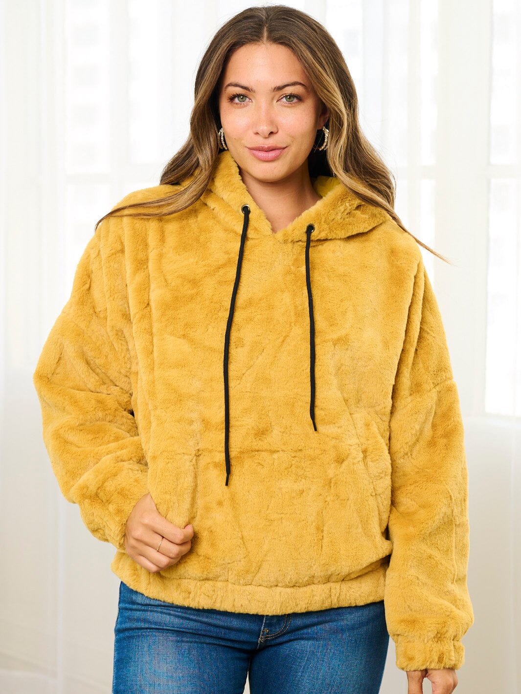 WOMEN'S LONG SLEEVE FRONT POCKETS HOODED PULLOVER SWEATER