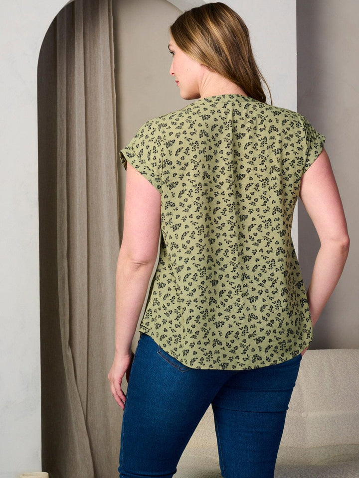 PLUS SIZE SHORT SLEEVE V-NECK FLORAL TUNIC BLOUSE TOP
