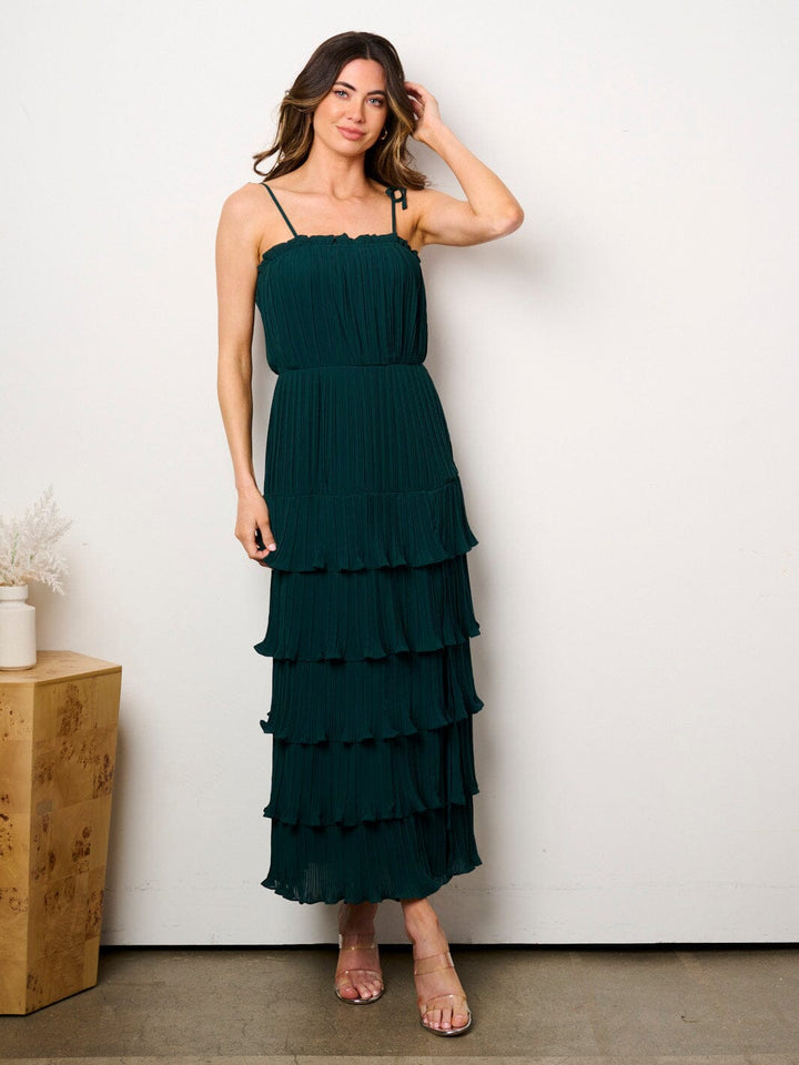 WOMEN'S SLEEVELESS ELASTIC WAIST RUFFLE TIERED MAXI DRESS