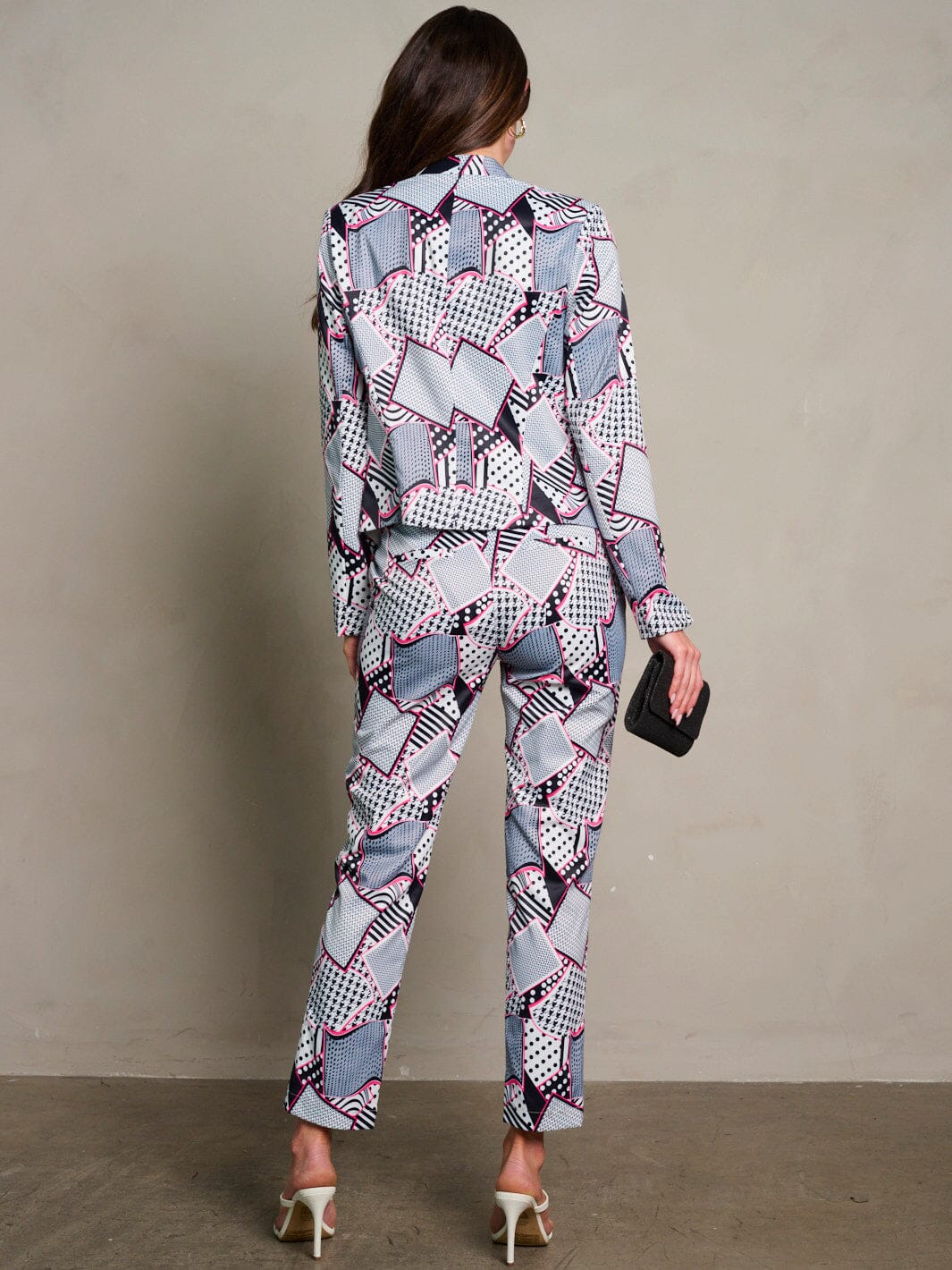 WOMEN'S LONG SLEEVES OPEN FRONT PRINTED BLAZER