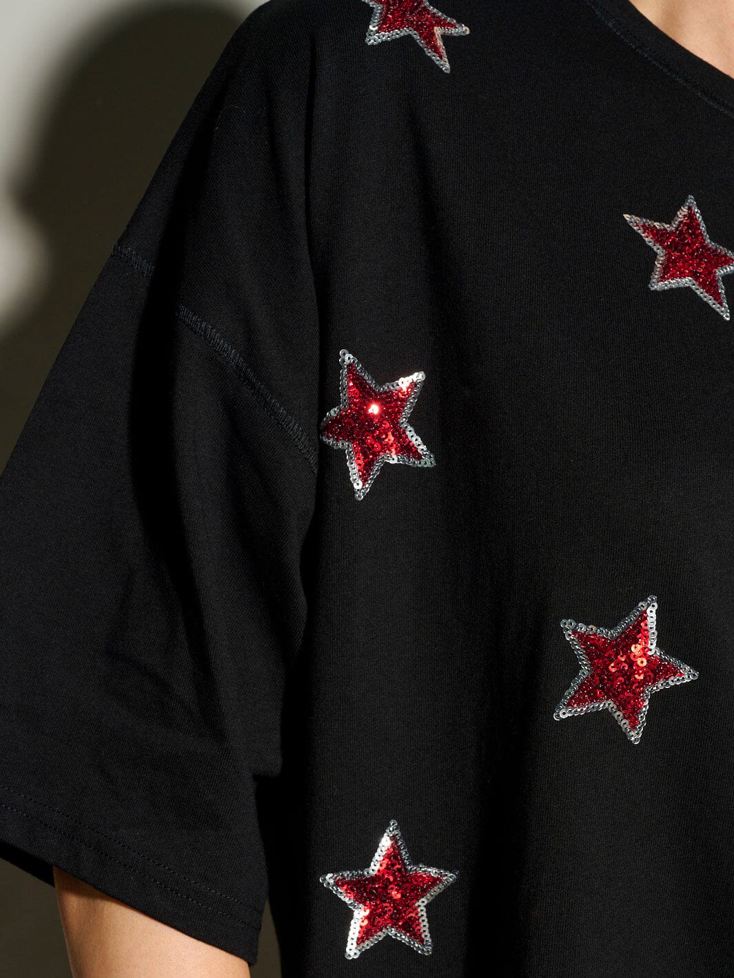 WOMEN'S SHORT SLEEVE SEQUINS STARS PATRIOTIC TUNIC BLOUSE TOP