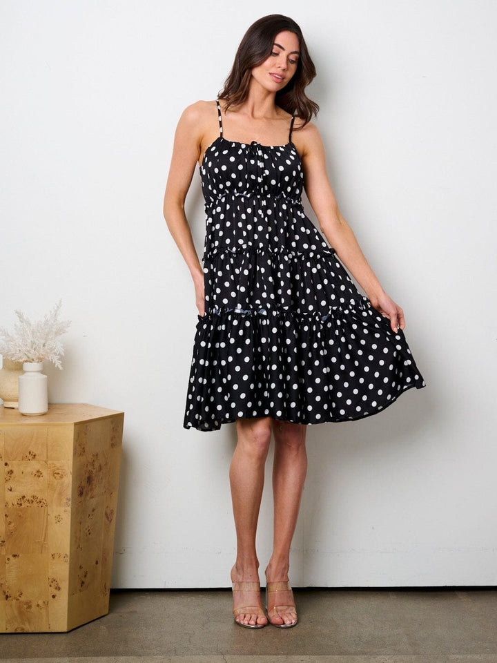 WOMEN'S SLEEVELESS TIERED POLKA DOTS TUNIC MINI DRESS