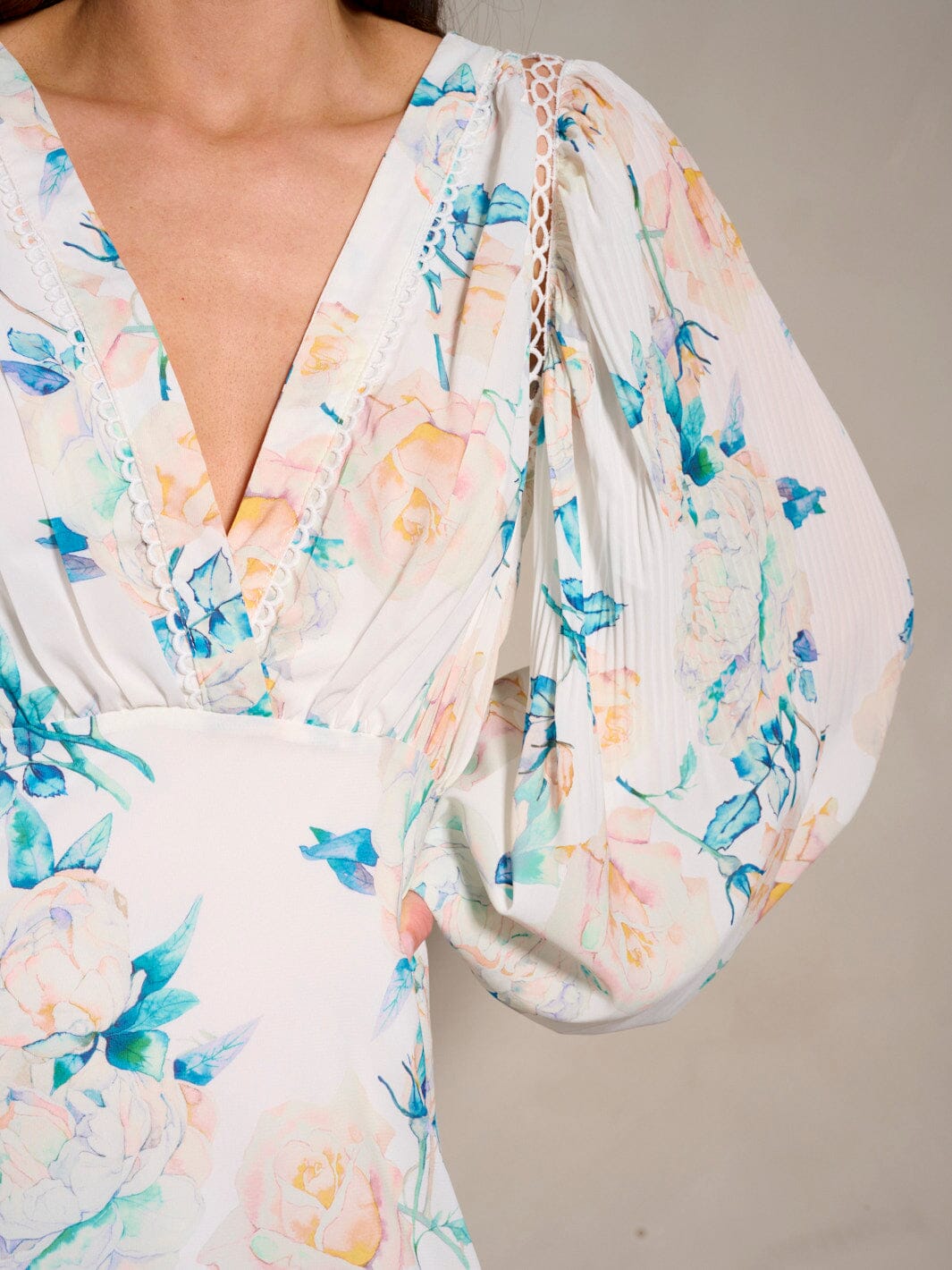 WOMEN'S LONG SLEEVE V-NECK SLIT FLORAL MAXI DRESS