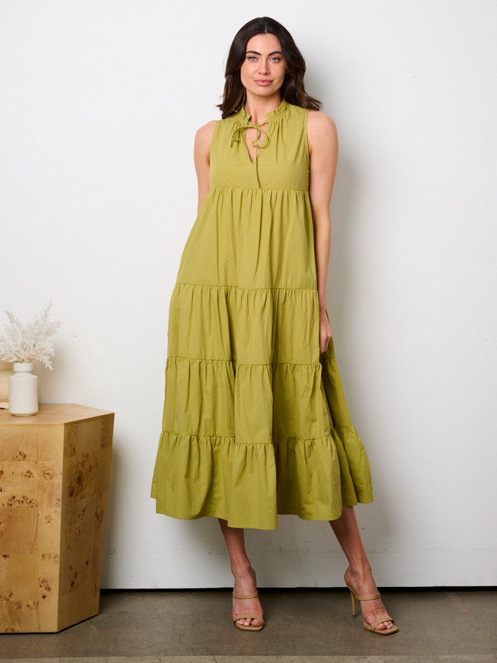 WOMEN'S SLEEVELESS V-NECK POCKETS TIERED MAXI DRESS