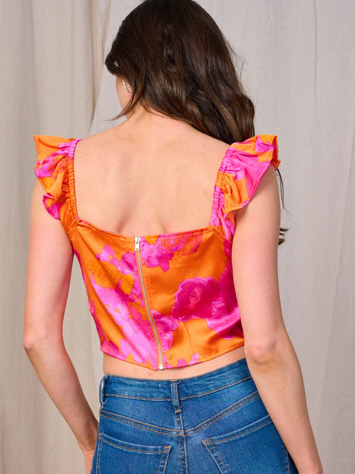 WOMEN'S SLEEVELESS RUFFLE COLORBLOCK FLORAL TANK TOP