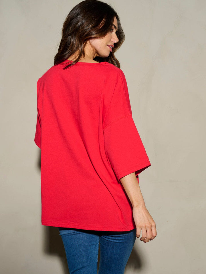 WOMEN'S SHORT SLEEVE SEQUINS STARS PATRIOTIC TUNIC BLOUSE TOP