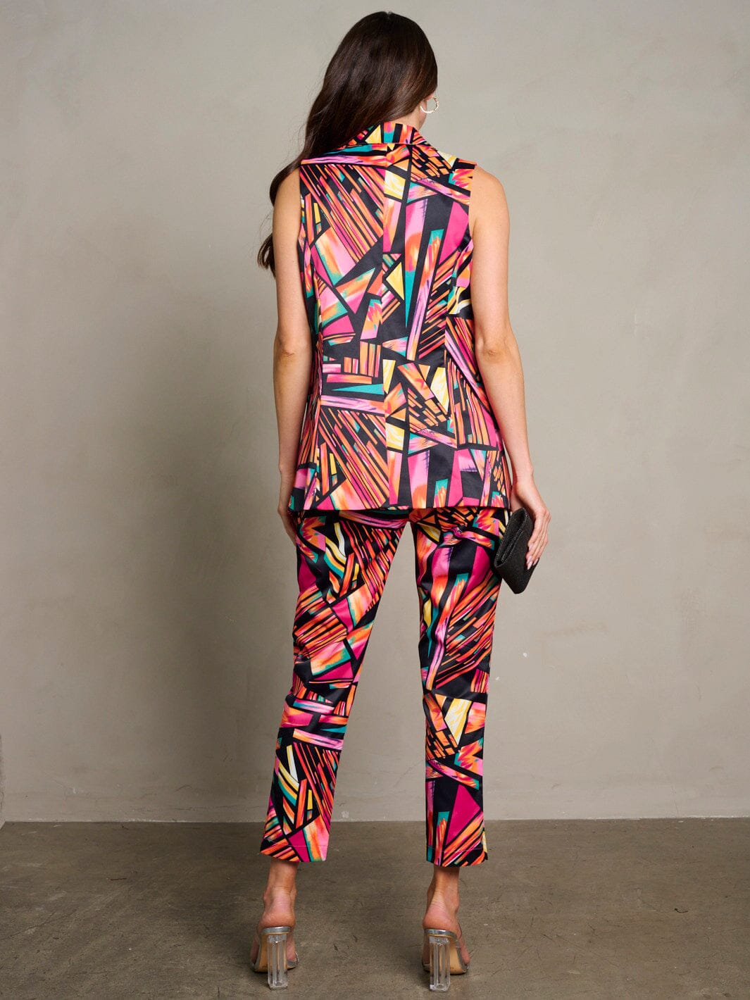 WOMEN'S SLEEVELESS OPEN FRONT MULTI PRINT VEST