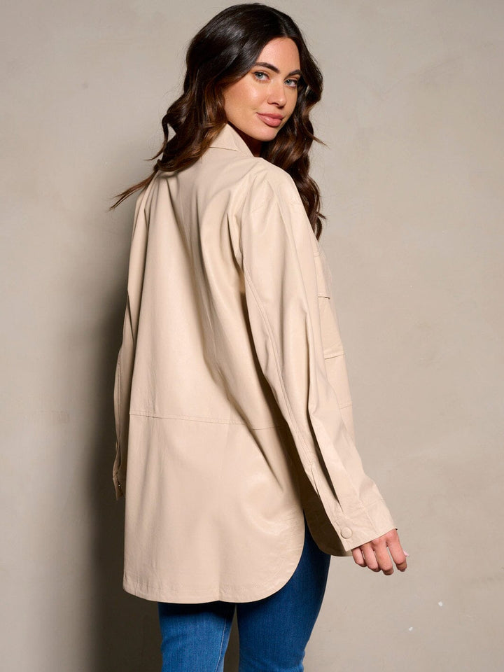 WOMEN'S LONG SLEEVE BUTTON CLOSURE PU PLEATHER OVERSIZED TOP