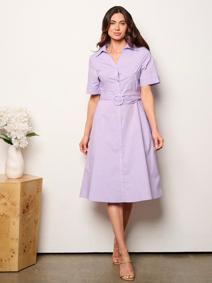 WOMEN'S SHORT SLEEVE BUTTON UP MIDI DRESS
