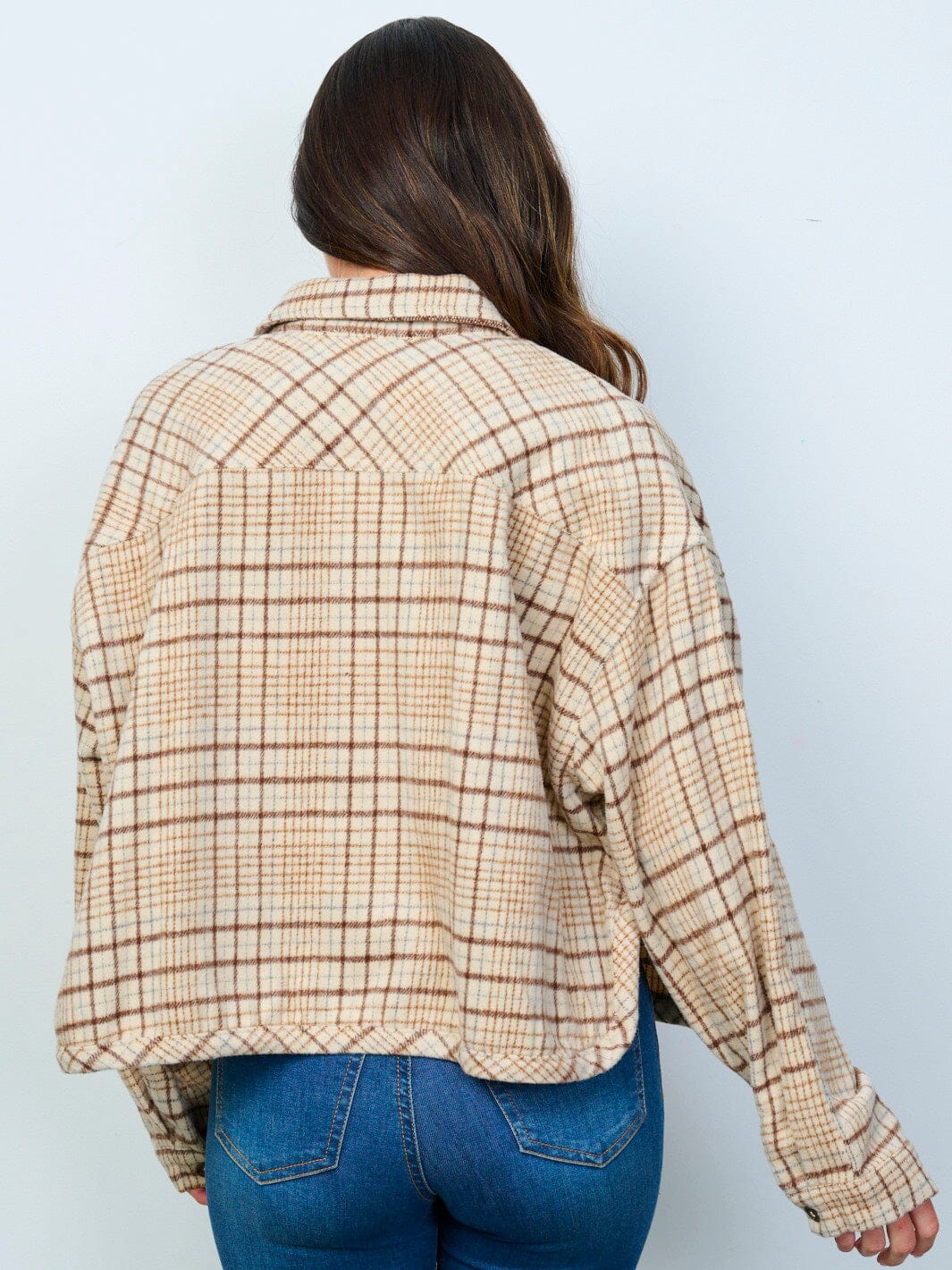 WOMEN'S LONG SLEEVE BUTTON CLOSURE FRONT POCKETS PLAID JACKET