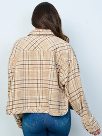 WOMEN'S LONG SLEEVE BUTTON CLOSURE FRONT POCKETS PLAID JACKET