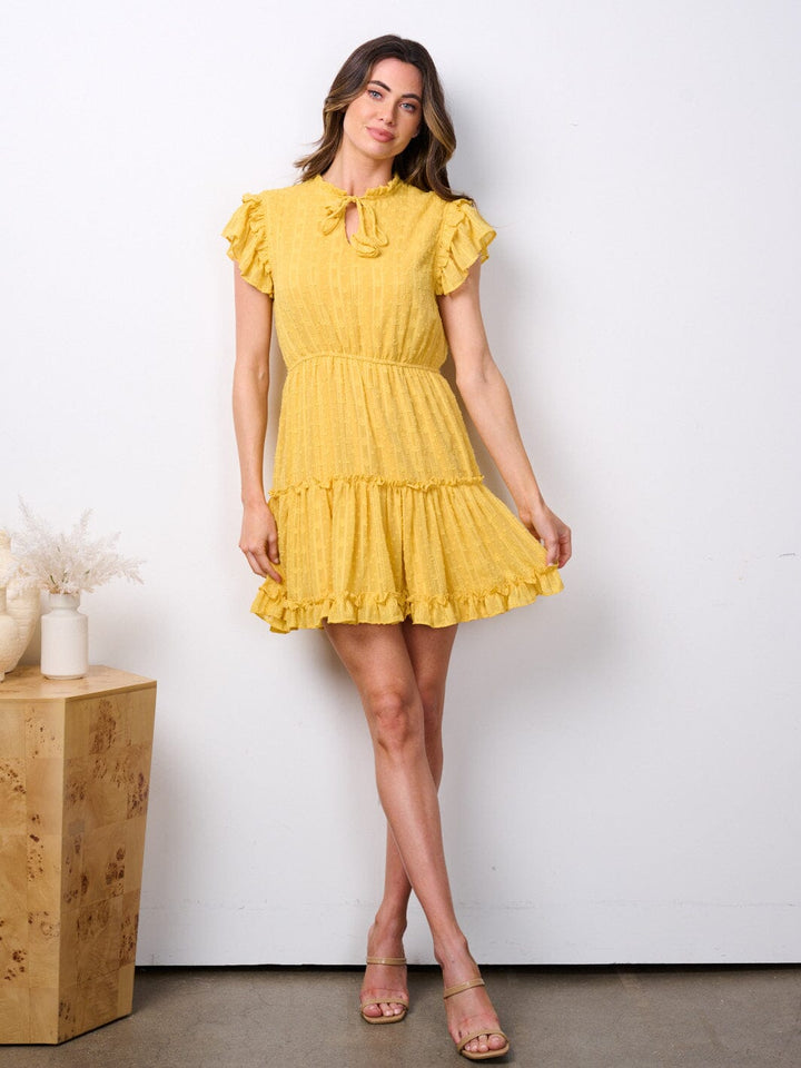 WOMEN'S SHORT SLEEVE TIERED SWISS SHIMMER MINI DRESS