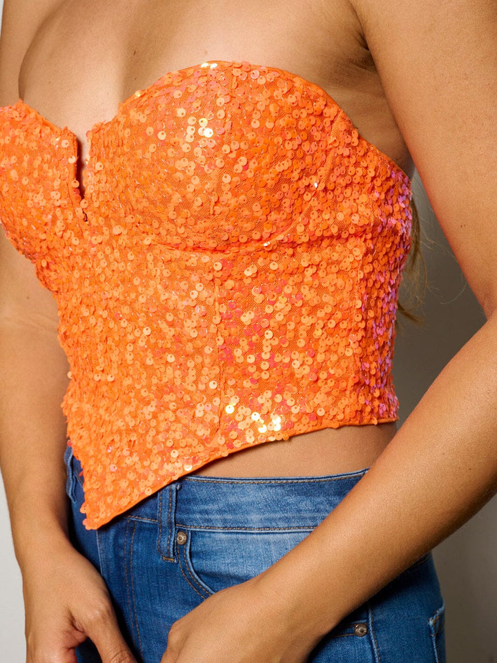 WOMENS SLEEVELESS V-NECK SEQUINS TUBE CROP TOP