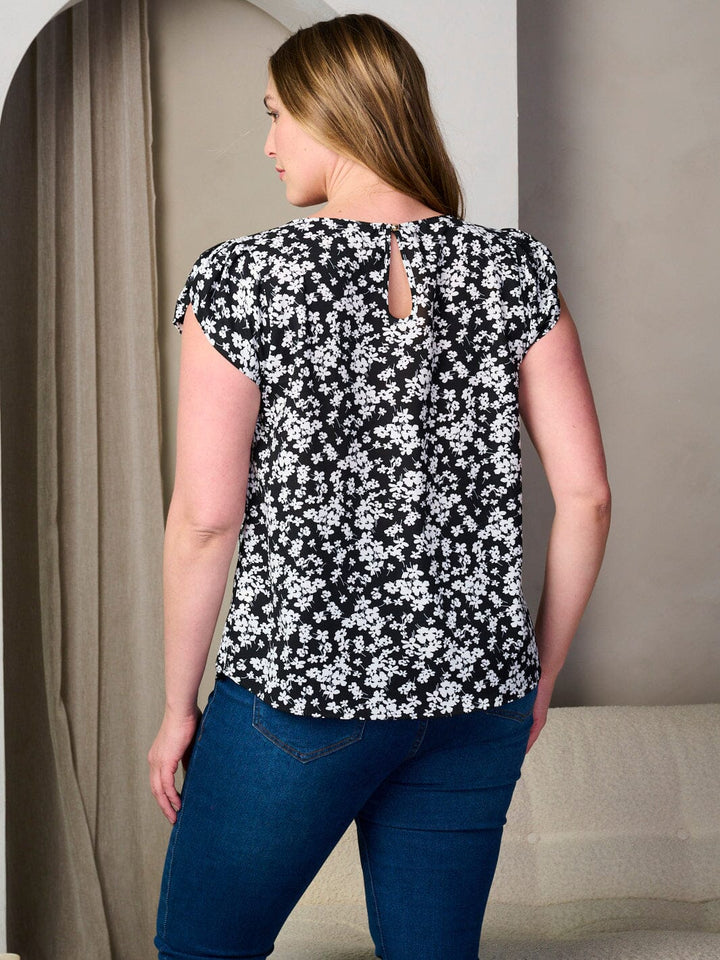 PLUS SIZE SHORT SLEEVE FLORAL TUNIC BLOUSE TOP