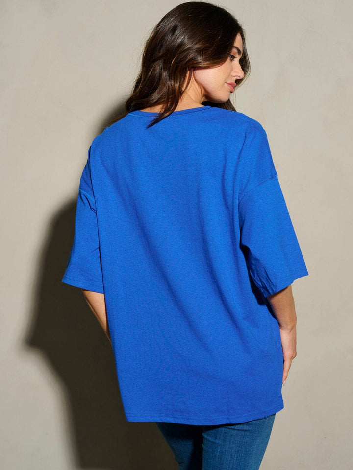 WOMEN'S SHORT SLEEVE SEQUINS STARS PATRIOTIC TUNIC BLOUSE TOP