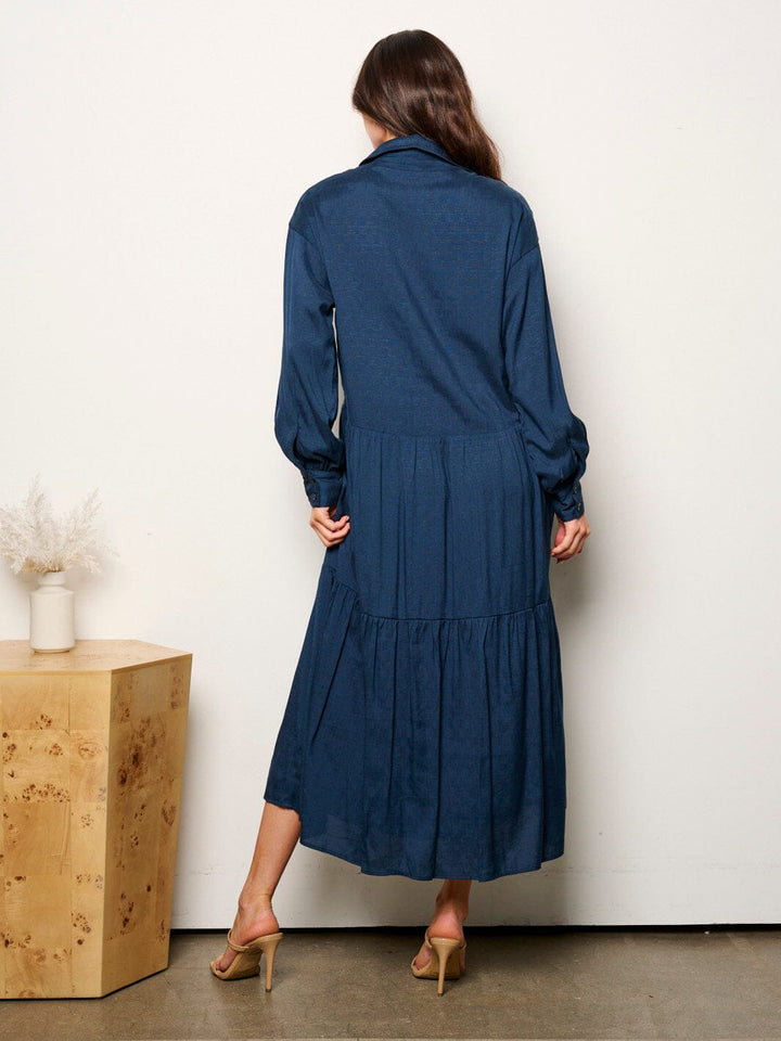 WOMEN'S LONG SLEEVE V-NECK TIERED TUNIC MAXI DRESS