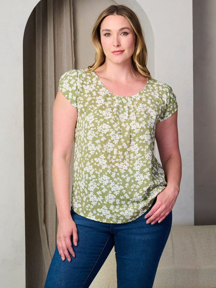 PLUS SIZE SHORT SLEEVE FLORAL TUNIC BLOUSE TOP