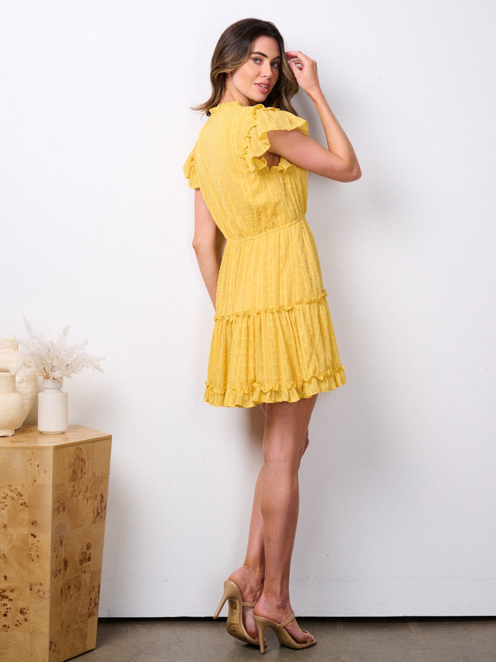 WOMEN'S SHORT SLEEVE TIERED SWISS SHIMMER MINI DRESS