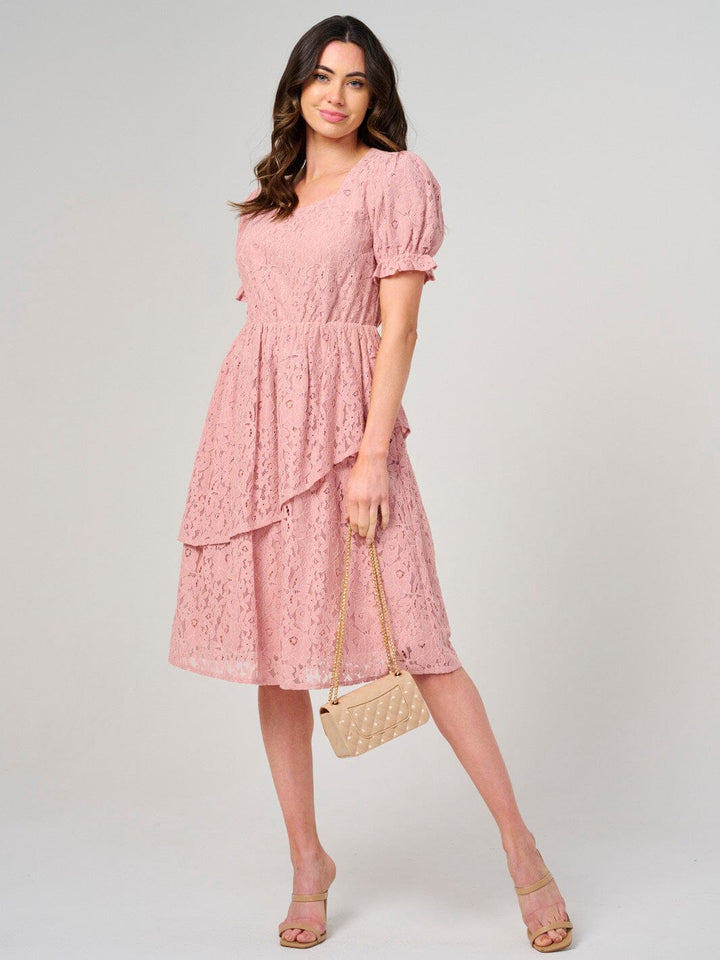 WOMEN'S SHORT PUFF SLEEVE SQUARE NECK LACE FLORAL MINI DRESS