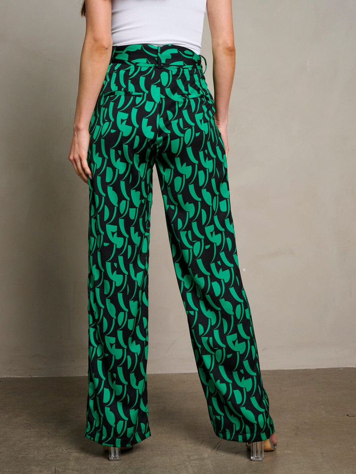 WOMEN'S BUTTON CLOSURE BELTES POCKETS MULTI PRINT PANTS