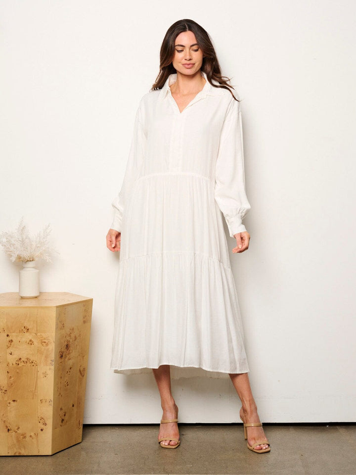 WOMEN'S LONG SLEEVE V-NECK TIERED TUNIC MAXI DRESS
