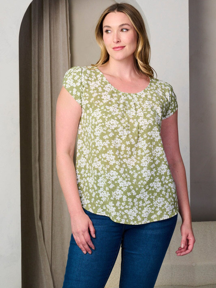 PLUS SIZE SHORT SLEEVE FLORAL TUNIC BLOUSE TOP
