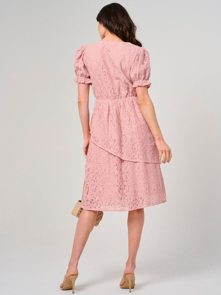 WOMEN'S SHORT PUFF SLEEVE SQUARE NECK LACE FLORAL MINI DRESS