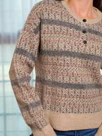 WOMEN'S LONG SLEEVE COLORBLOCK BUTTON UP PULLOVER SWEATER