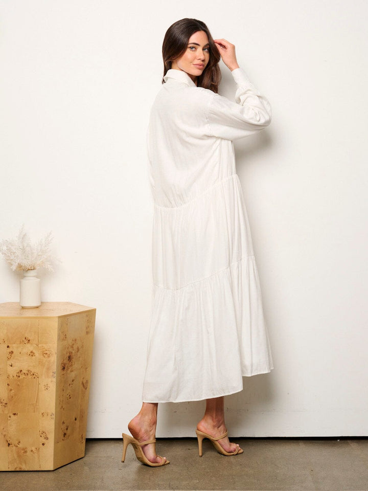WOMEN'S LONG SLEEVE V-NECK TIERED TUNIC MAXI DRESS