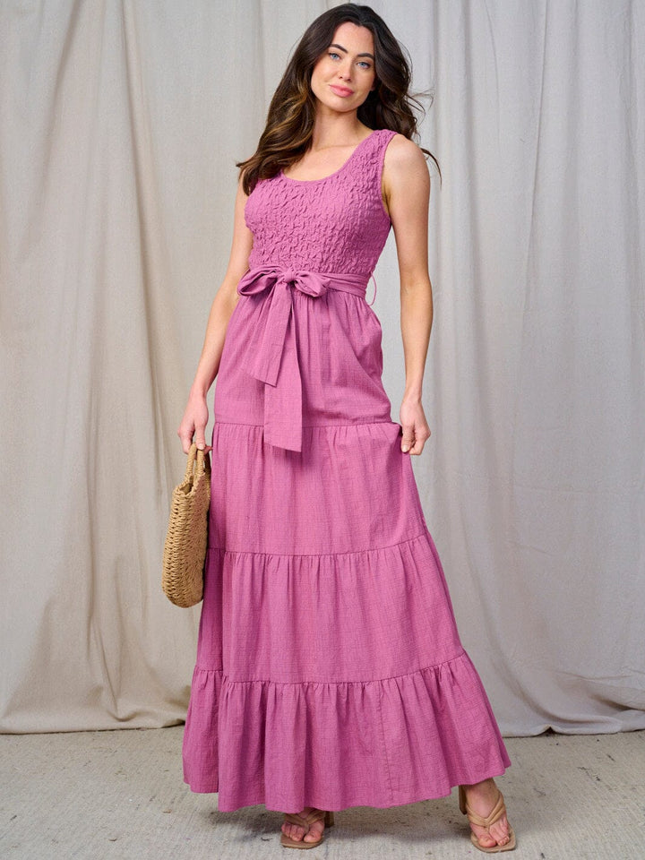 WOMEN'S SLEEVELESS SMOCK TIERED RUFFLE MAXI DRESS