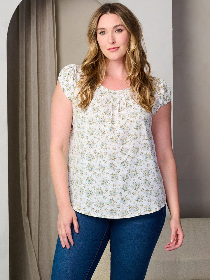 PLUS SIZE SHORT SLEEVE FLORAL TUNIC BLOUSE TOP