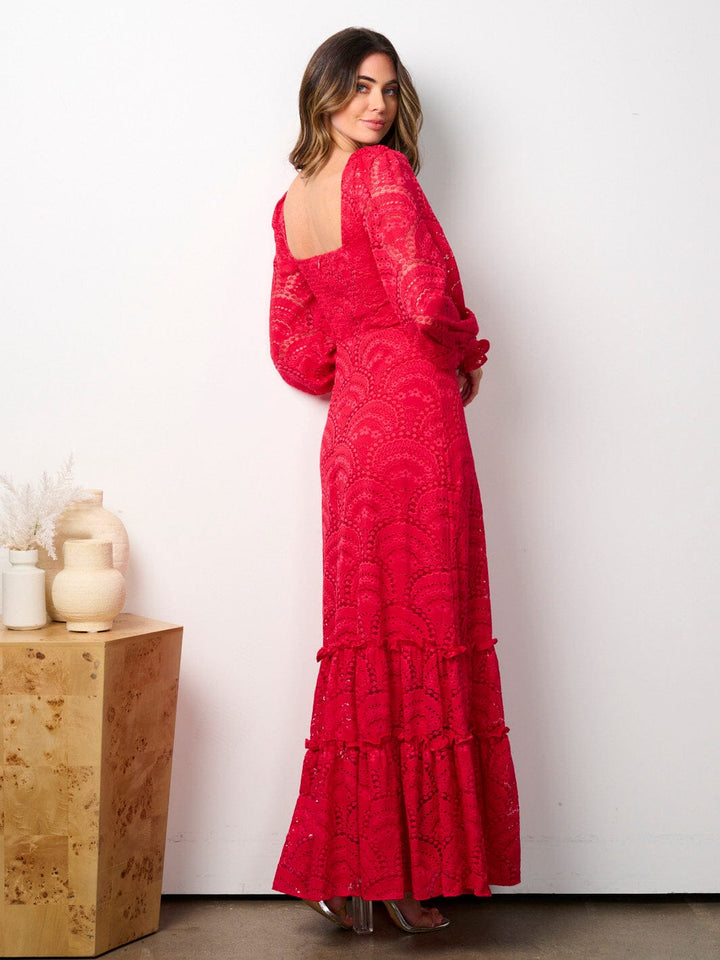 WOMEN'S LONG SLEEVE FRONT CUT OUT ALL OVER LACE MAXI DRESS
