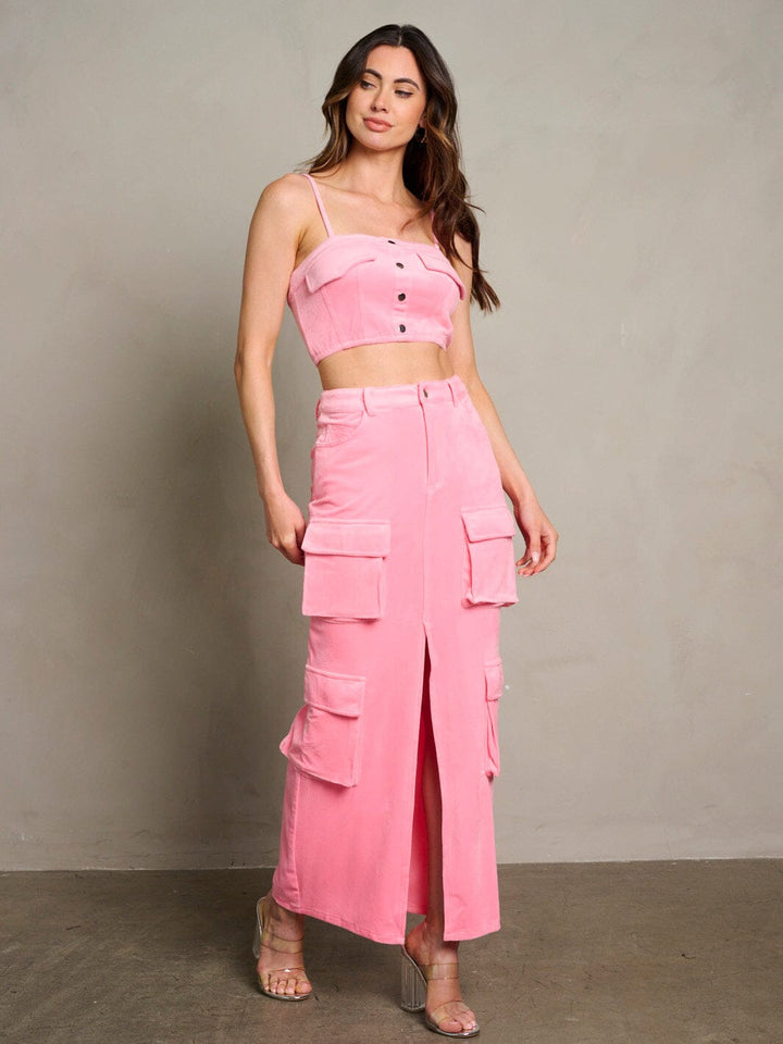WOMEN'S SLEEVELESS CROP TOP & MAXI SKIRT CARGO 2PC. SET