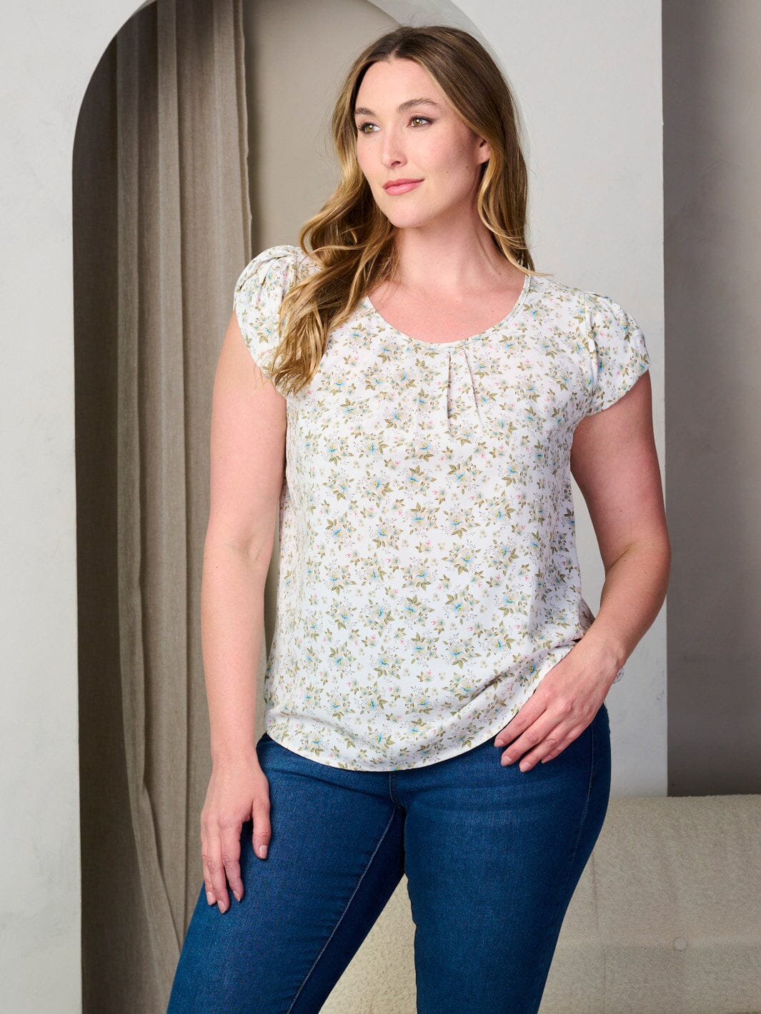 PLUS SIZE SHORT SLEEVE FLORAL TUNIC BLOUSE TOP